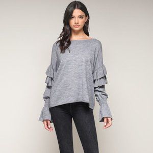 ⚡FINAL SALE! Gray Slouchy Flounce Sleeve Sweater